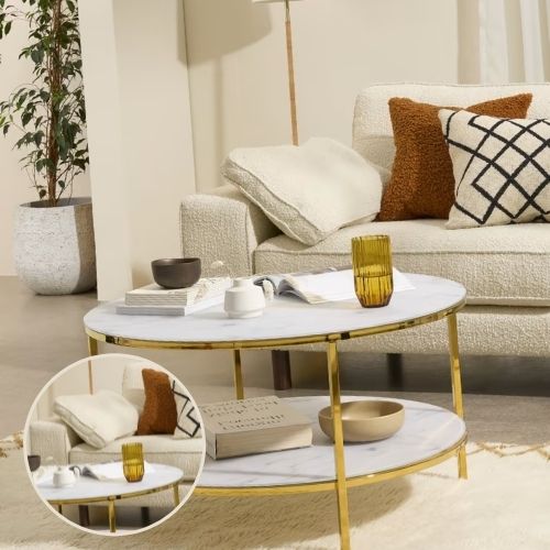 elegant 2-layer coffee table with white sofa
