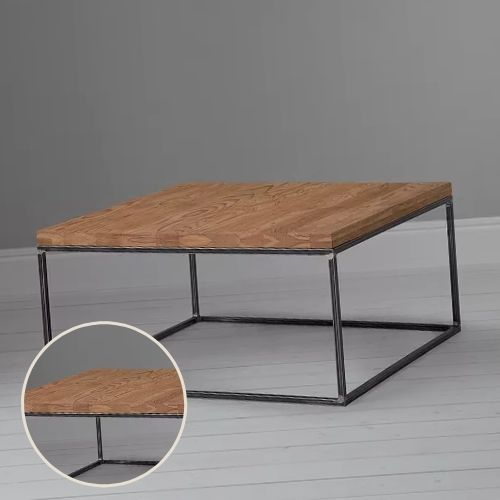 natural wood coffee table with steel frame