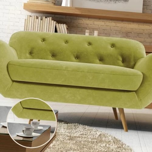 rectangular coffee table with mint green sofa