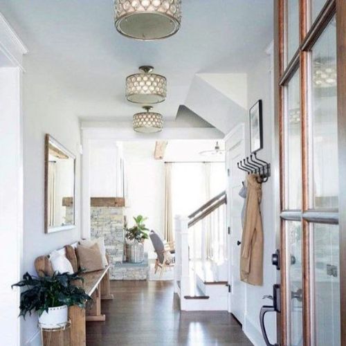 hallway with crystal flush mount ceiling lightings