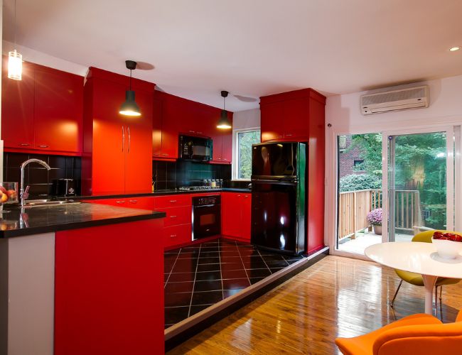 red hue tone kitchen