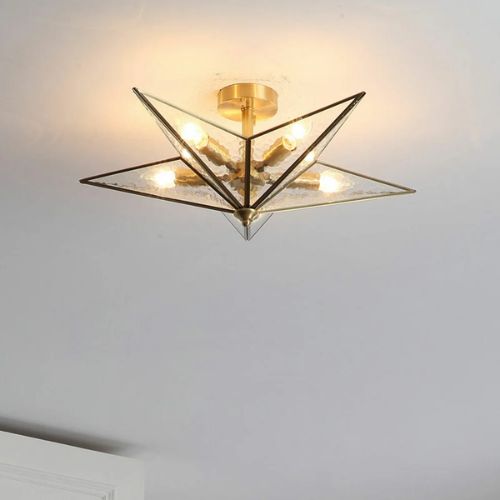 star-shape brass 5 light flush mount light