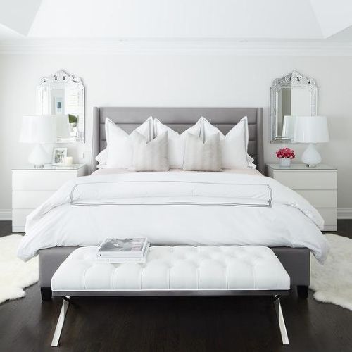 white couch and bed