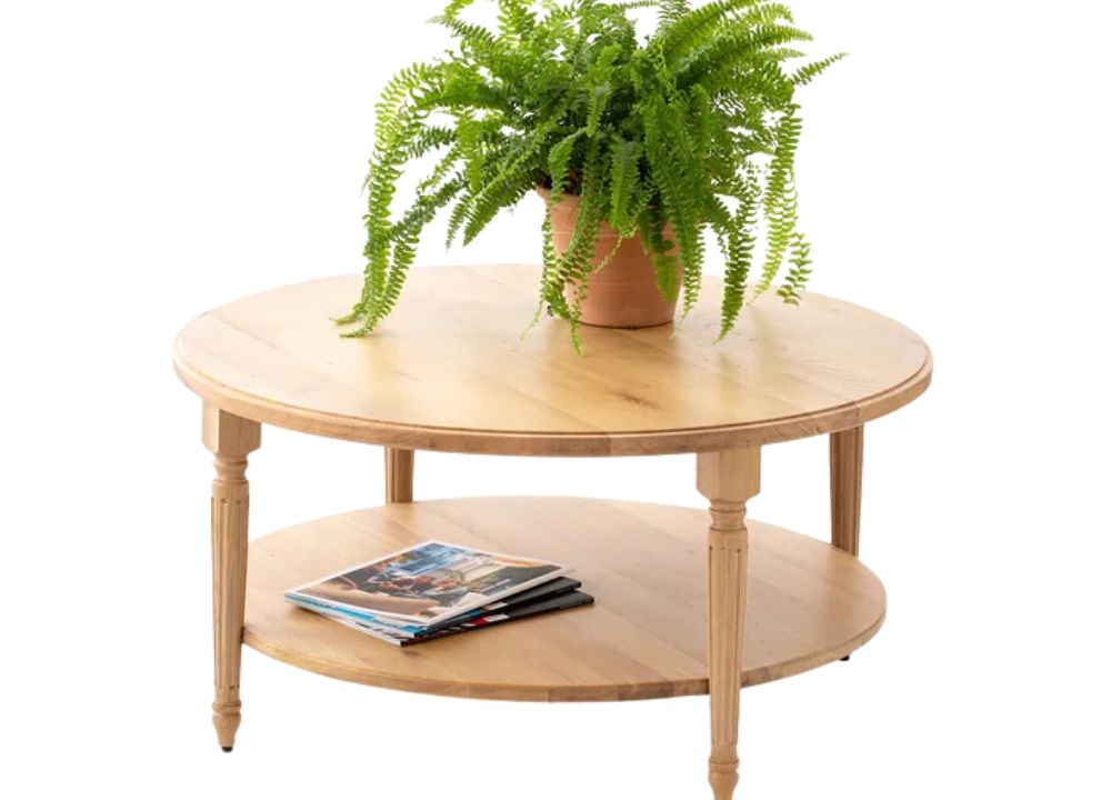 Round Oak Coffee Table with Shelf