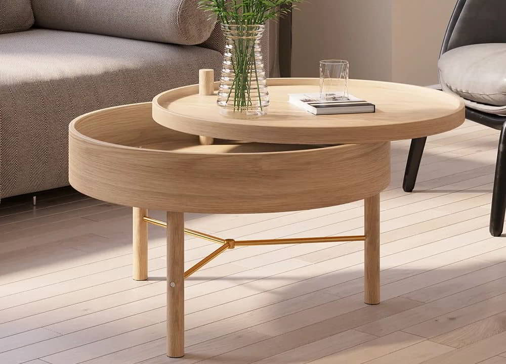 otating Top Wooden Coffee Table with Storage