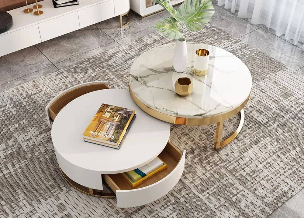 Nesting Round Coffee Table with Drawers