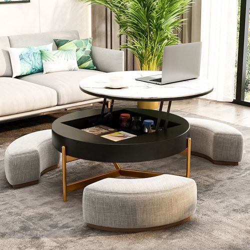 round coffee table with storage and stool