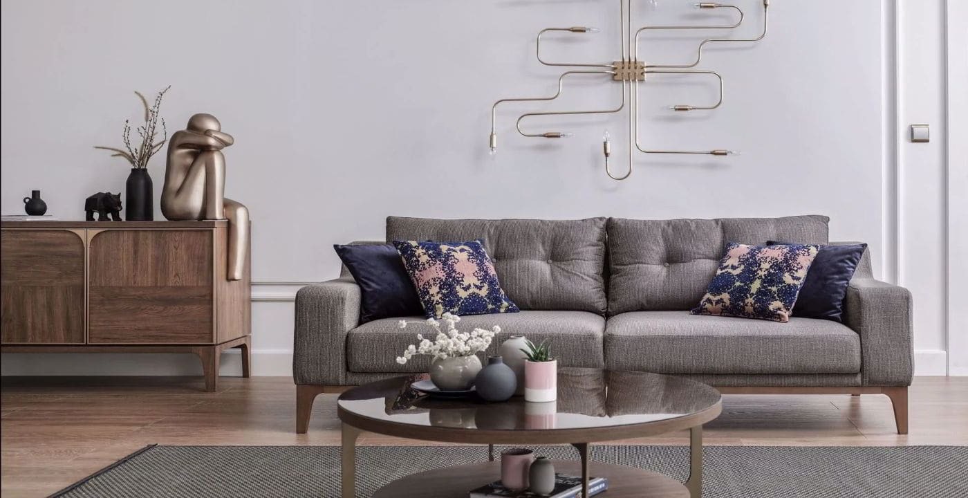 living room with gold coffee table