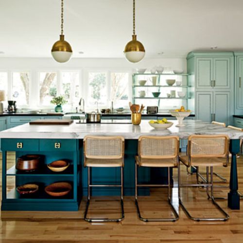 Navy Blue and Turquoise Kitchen Cabinets