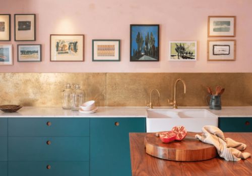 Pink with Turquoise Cabinets