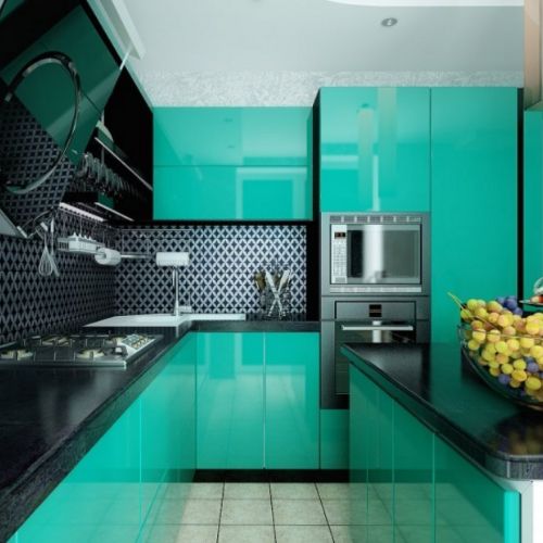 Turquoise Cabinets and Black