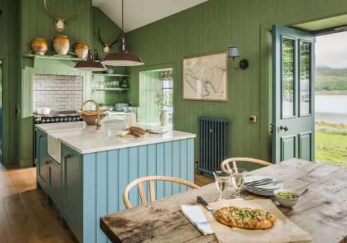 Turquoise Cabinets and Green