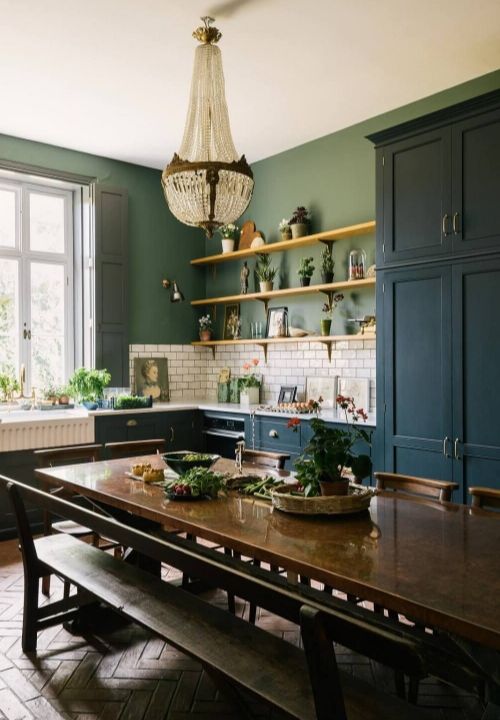 Forest Green Cabinets with Light Green Walls