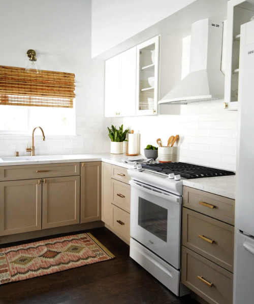 beige kitchen color with white appliances