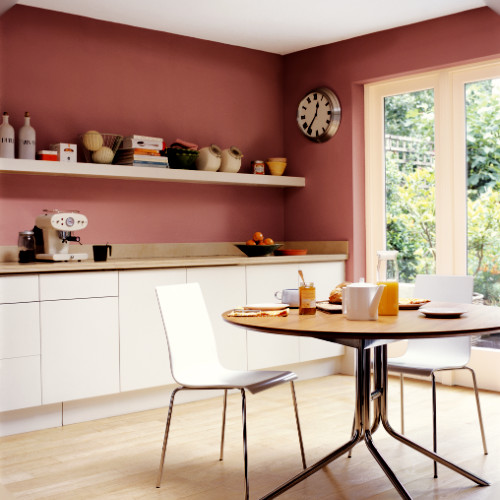 blush pink paint for kitchen with white cabinets