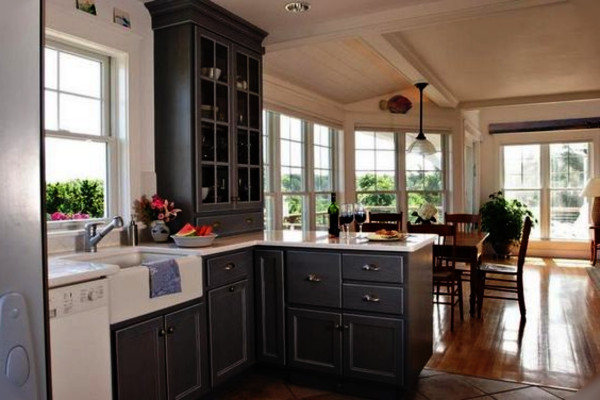 charcoal gray kitchen color with white appliances