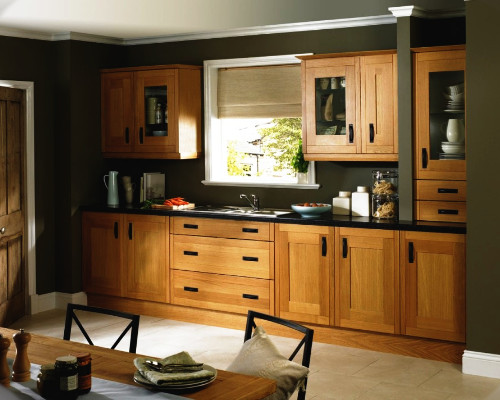 brown with light wood cabinets