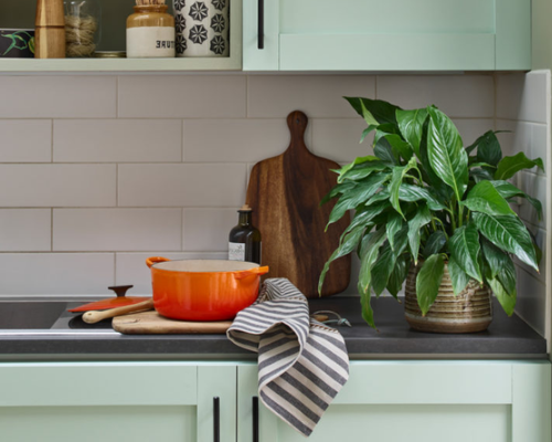 mint and white kitchen color scheme