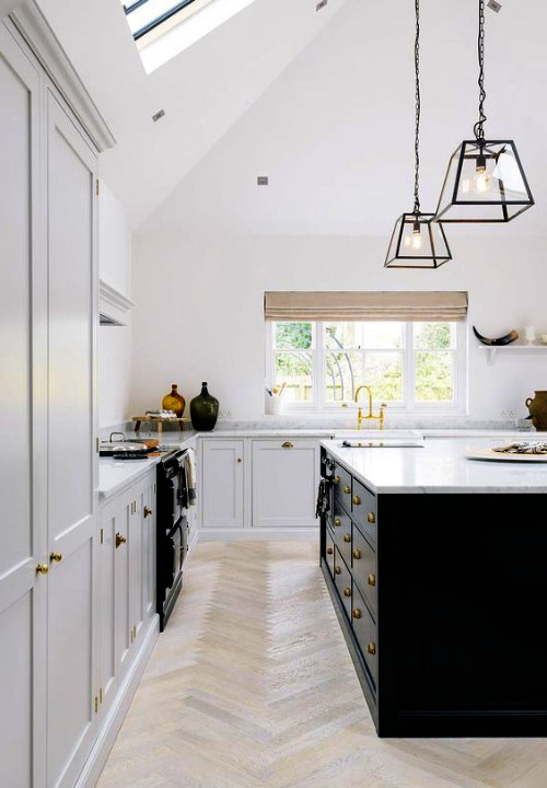 mix and match finishes for a monochromatic kitchen