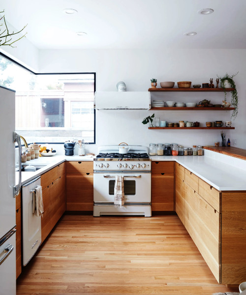 tan kitchen color with white appliances