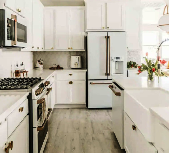 white kitchen color with white appliances