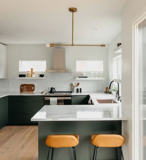 minimalist green kitchen